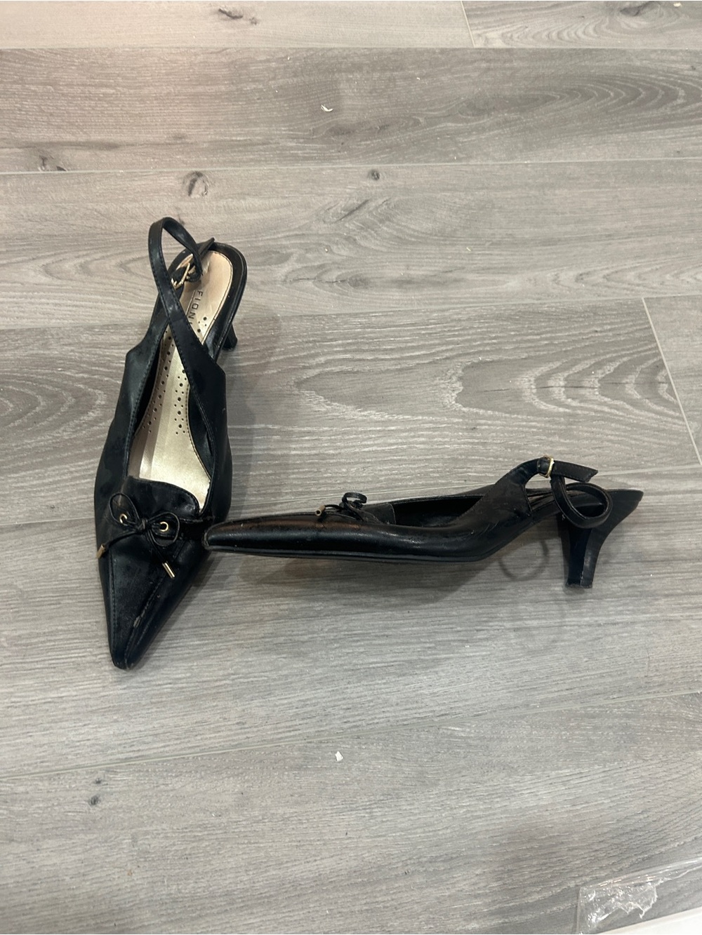 Black Pointed Toe Slingback Kitten Heels
